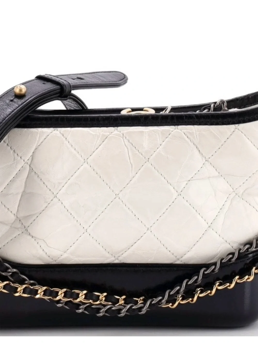 CHANEL Gabrielle Hobo Quilted two tone black-white aged calf skin small